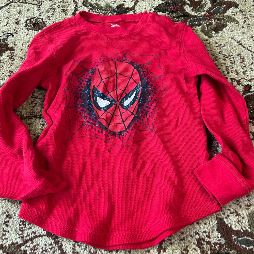 Disney Marvel Spiderman Boys Cotton Thermal waffle Long Sleeve Tee Red and Black